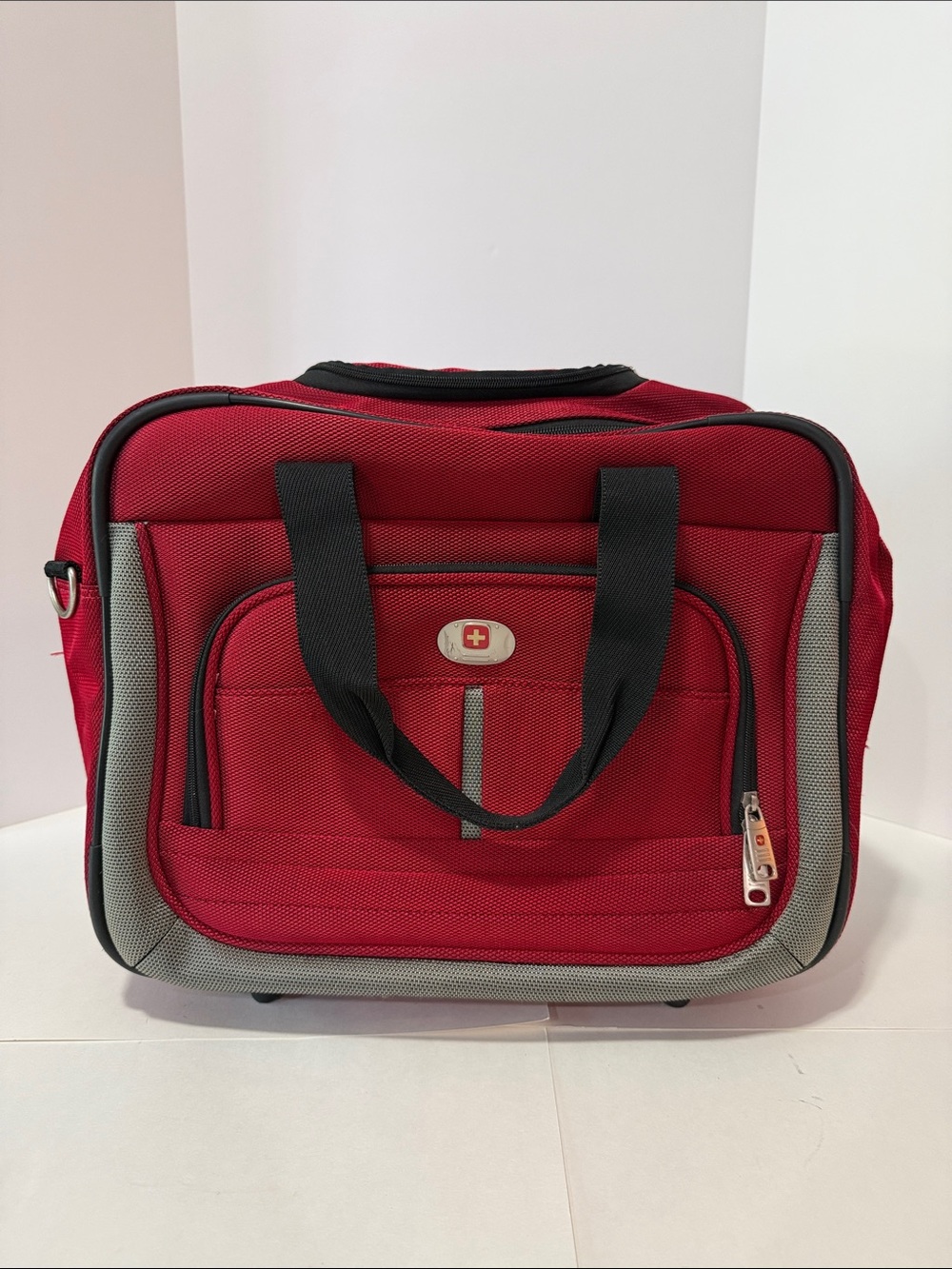 Swiss alps Red Travel Suitcase with Front Pocket and Black Handles